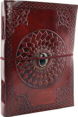 Produktbild von Notizbuch aus Leder groß - rotbraun - Skizzenbuch - Tagebuch - mit Stein - Mandala 03