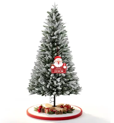 Image de ACXIN, sapin de Noël artificiel de 2,25 mètres avec revêtement neigeux, branches en PE+PVC, sapin de Noël avec pied en bois massif, sapin de Noël artificiel