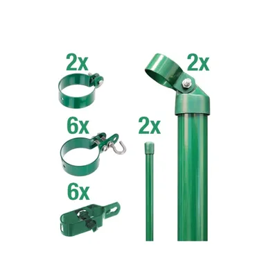 Immagine prodotto di Alberts 600297 Set di collegamento per cancello in filo metallico e recinzione in rete metallica, set, 2s, zinco-fosfatato verde, Ø cancello: 76 mm, altezza recinzione: 17 cm