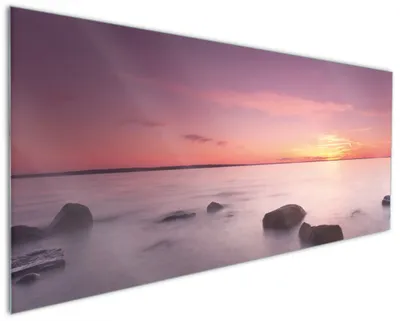 Produktbild von Wallario Küchenrückwand aus Glas, Größe: 125 x 50 cm, Motiv: Nebel am See bei Sonnenuntergang | Spritzschutz | abwischbar | pflegeleicht | in