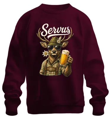 Produktbild von Servus Hirsch Bayern  Bier Tracht Lederhose Wiesn Sweatshirt Pullover, Burgundy, L
