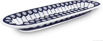 Produktbild von Original Bunzlauer Keramik Servierplatte Platte Teller schmal länglich oval 37,4x13,4x3,0 cm Design 8