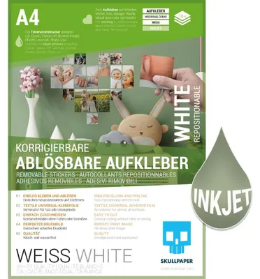 Produktbild von SKULLPAPER® Ablösbare Aufkleber Folie - Bedruckbar, Beschreibbar, Bemalbar, Bestempelbar - für Inkjet Tintenstrahldrucker (A4-10 Blatt)