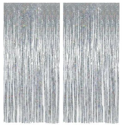 Produktbild von Dekorativer Lametta-Vorhang aus Aluminiumfolie, Silber, 2,5 m, 2 Stück