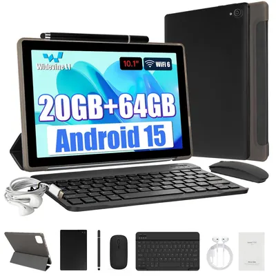 Obrázek produktu pro 10palcový tablet s klávesnicí, stylusem a pouzdrem, 20 GB RAM + 64 GB ROM, Android 15, Wi-Fi 6