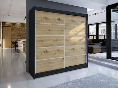 Obrázek produktu pro Šatní skříň 180 cm s posuvnými dveřmi VILMA 4 - dub artisan / černá