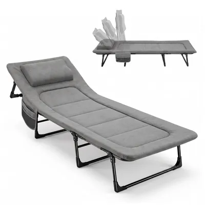 Produktbild von Sekey 193 x 70 cm Klappbares Feldbett Campingliege bis 150kg - Verstellbare Rückenlehne 6 Stufen - Tragbares Reisebett mit Memory-Foam-Kissen, Grau