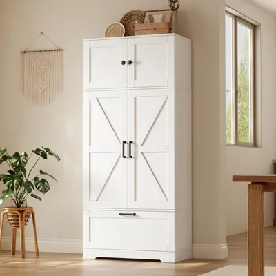 Immagine prodotto di Mobiletto da cucina okwish con 3 cassetti verticali, pensili da cucina con ripiani regolabili e 1 cassetto grande, colore bianco