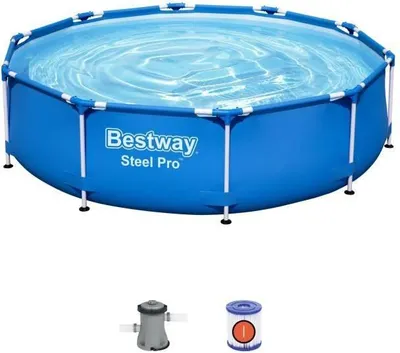 Produktbild von Bestway Steel Pro Frame Pool, 305 x 76 cm, Rund, 4678L, mit Filterpumpe