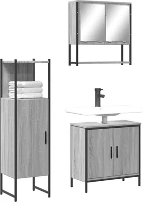Immagine prodotto di Maison Exclusive - Set di mobili da bagno 3 pezzi grigio Sonoma in materiale ligneo