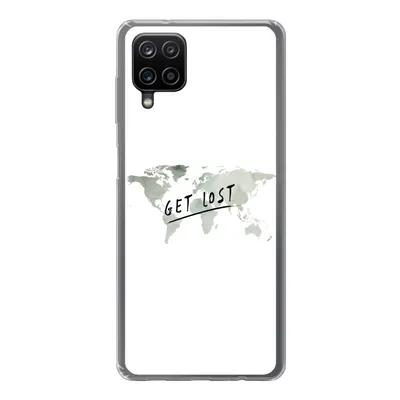 Produktbild von MuchoWow® Handyhülle Schutzhülle Hülle für Samsung Galaxy A12 Weltkarte - Grau - Zitat Silikon Softcase Handy Hülle - Bild