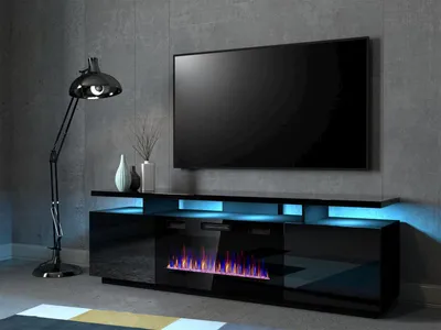 Produktbild von RTV EVA Schrank mit Elektrokamin 180x40x52 cm schwarz/schwarz glänzend