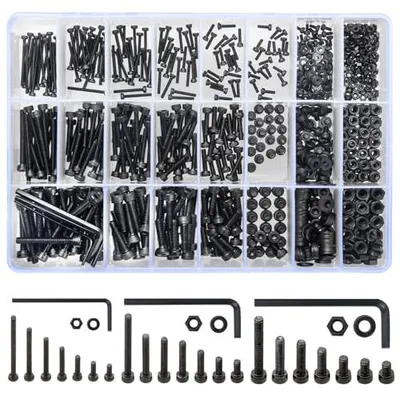Produktbild von 1260 STK M2 M3 M4 Schrauben Set, Zylinderschrauben mit Innensechskant Schrauben Set, Sechskantschrauben und Muttern und Unterlegscheiben Sortiment Set, Schwarz Maschinenschrauben Gewindeschrauben Set