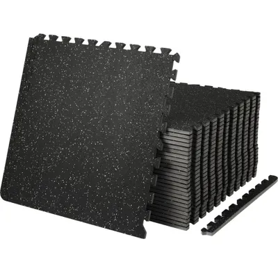 Produktbild von EVA-Schaum-Fußmatten Set - Fitnessstudio-Bodenbelag - 61 x 61 cm - Schwarz - 25-teilig Rutschfeste Ineinandergreifende Puzzle-Fliesen-Schutzboden Set - Haushalt, Training, Garage