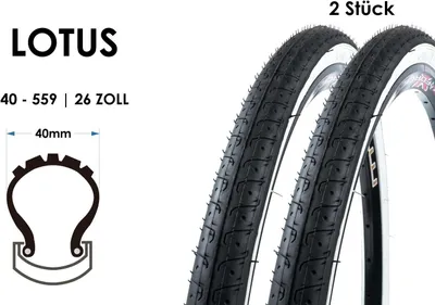 Produktbild von 2 Stück 26 Zoll LOTUS 40-559 Fahrrad City Trekking Reifen 26x1.50 Tire Weisswand