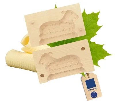 Produktbild von Holz Butterform mit Schafmotiv