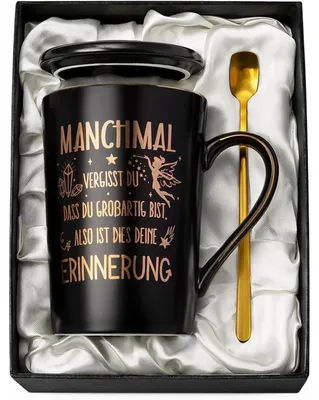 Productafbeelding van Keramische mok met goudbedrukking, 400 ml, zwart, cadeauverpakking