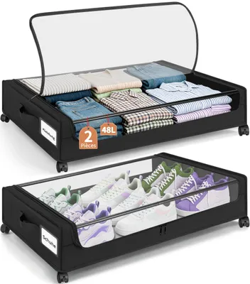 Productafbeelding van Set van 2 Opbergdozen Onder het Bed - 48 l - Zwart