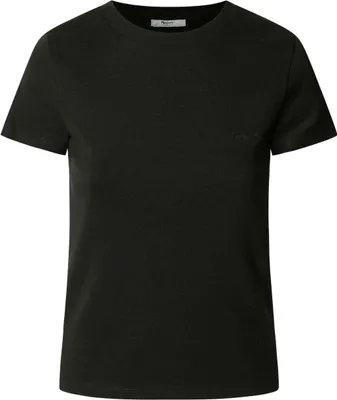 Produktbild von Damen Kurzarm-T-Shirt Schwarz mit Stickerei aus Baumwolle