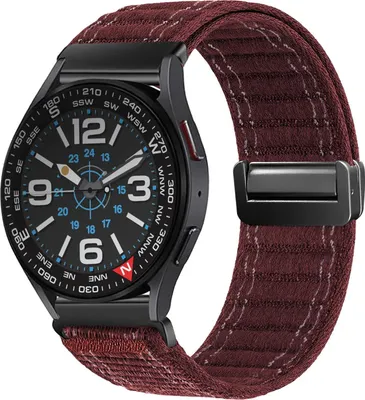 Produktbild von Smartwatch Armband für Samsung Galaxy Watch6 Classic 47mm Nylon Textil Band Ersatzband Wechselband Magnetverschluss flexibel atmungsaktiv Rot Weinrot