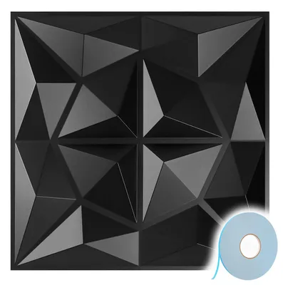 Produktbild von Vigevee 3D Wandpaneele Schwarz 30*30cm Diamant Muster PVC Selbstklebende Wanddeko Modern