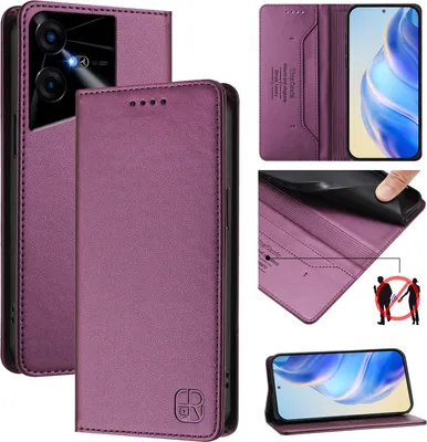 Produktbild von Lederhülle für Tecno Pova Neo 3 Hülle Flip Brieftasche Kartenfächern Ständer Schutzhülle Lila