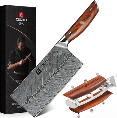 Produktbild von XINZUO Damaststahl 18cm Hackmesser mit Rosenholzgriff - Profi Kochmesser