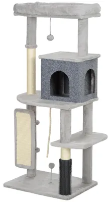 Productafbeelding van PawHut Kraboom 132 cm, kattenboom met kattenhol, geschikt voor katten tot 6 kg, lichtgrijs