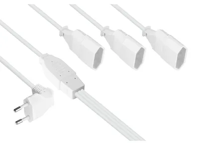 Immagine prodotto di Cavo di prolunga Euro Kabelmeister con 3 prese Euro, bianco, 2,25 m, per interni, tipo C, tipo C, angolato, rame