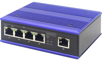 Produktbild von DIGITUS Switch Ind. 4-Port  10/100  30W PoE Unmanaged blau