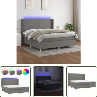 Produktbild von The Living Store Boxspringbett mit Matratze & LED Dunkelgrau 180x200 cm Stoff