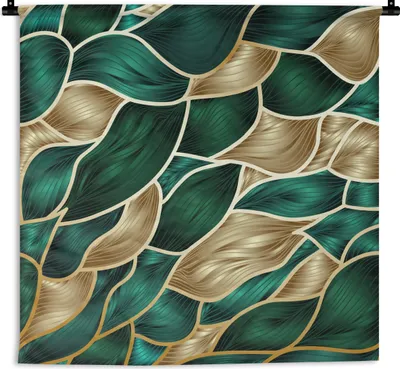 Produktbild von MuchoWow® Wandteppich Wandbehang Abstrakter Hintergrund mit Gold und Grün 150x150 cm Tapisserie Dekoration Wandtuch - Wohnaccessoires - Modernes