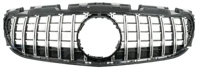 Zdjęcie produktu dla Grill chłodnicy do samochodu Mercedes SLC R172, model po liftingu (2016-2019), styl GT-R, wzór Panamericana, kolor czarny z chromowanymi elementami.