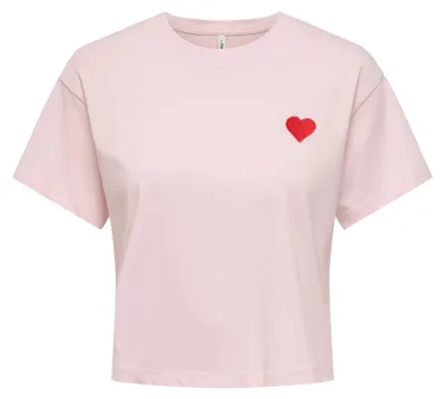 Produktbild von ONLY Damen T-Shirt - ONLBRIANNA LIFE O-NECK TOP BOX, Rundhals, Cropped, Regular Fit, Baumwolle Rosa L