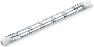 A clear, professional studio shot of a linear halogen light bulb against a white background.