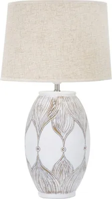 Image de Lampe de table Mauro Ferretti Atene ovale E27, Ø 38 x 67 cm, blanc délavé et marron