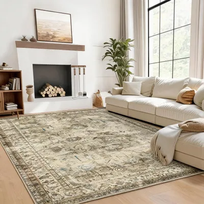 Obrázek produktu pro Geometrický koberec – obdélníkový koberec do obývacího pokoje – 100 % polyester – lze prát v pračce – protiskluzová gumová spodní strana – hnědý – 120 × 170 cm