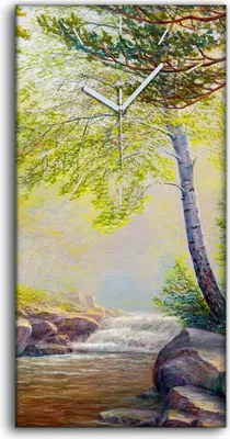 Produktbild von Wandbild Leinwand Bilder Wanduhr Geräuschlos 30x60 Malerei Landschaft Wald Baum - weiße Hände