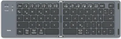 A top-down view of a folded Bluetooth keyboard.