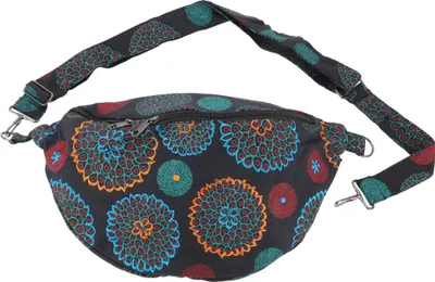 Produktbild von Crossbodybag, Besticktes Moonbag, Bananabag, Alternative Tasche aus Nepal - Schwarz/petrol, Uni - Erwachsene, Baumwolle, 20*35*12 cm, Alternative Umhängetasche, Handtasche aus Stoff
