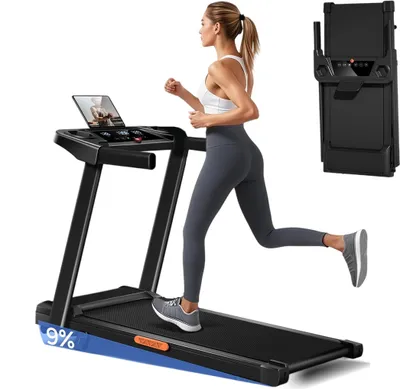 Produktbild von Laufband für zuhause,mit 3,0-PS-Motor und 12 voreingestellte Programme, Mit Halterung, Max Belastung 136KG, Laufbänder 12KM/H, mit Steigung 9%, 136 kg