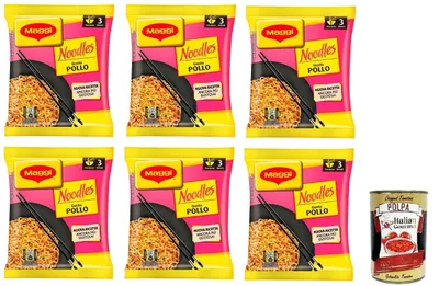 Produktbild von 6x Maggi Nudeln mit Hühnergeschmack, 71g+ Italitan Gourmet polpa 400g