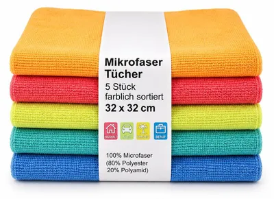 Produktbild von Microfasertücher 5 Stück 32 x 32 cm – Super Sauber für Haushalt & Auto, KI-generiertes Bild