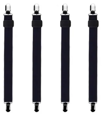 Immagine prodotto di 4 fessoni elastici regolabili per lenzuola, colore nero, lunghezza da 30 a 120 cm