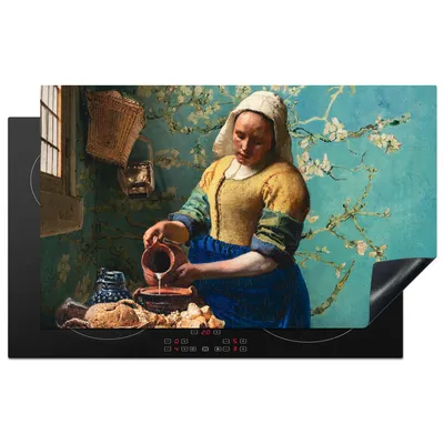 Produktbild von KitchenYeah© Herdabdeckplatte Milchmädchen - Mandelblüte - Van Gogh - Vermeer - Gemälde - Alte Meister , 85x52cm, Küche Deko, Glaskeramikkochfeld Herdabdeckung, Abdeckplatte fùr Kochfeld