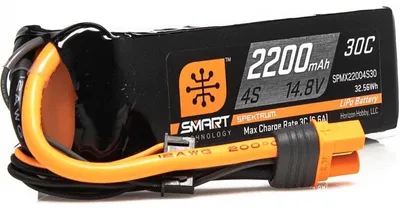 Imagen del producto de Spektrum SPMX22004S30: Batería LiPo inteligente de 2200 mAh, 4S (14.8V), 30C, con conector IC3