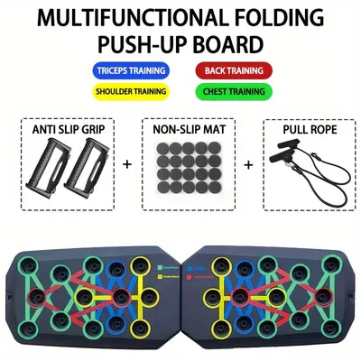 Produktbild von Push-up-Board-Set 4-in-1, faltbar, mit Springseil und Griffen, Schwarz, Board +