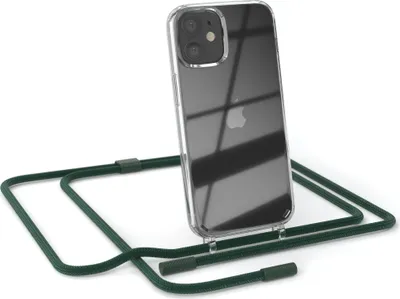 Produktbild von EAZY CASE Handykette für Apple iPhone 12 Mini, Clear Case aus Silikon, mit Umhängeband, abnehmbare Endstücke, Handyband in Grün