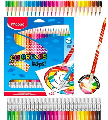 Produktbild von MAPED Buntstifte Set mit Radierer, 24 Farben, für Schule