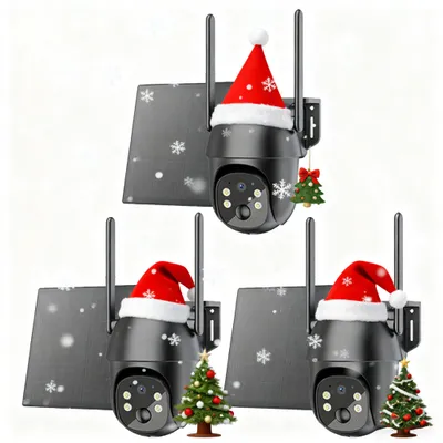 Image de 3 pièces 4G LTE caméra de surveillance extérieure solaire avec carte SIM 2K caméra de surveillance batterie sans fil sans WLAN 360° caméra extérieure couleur vision nocturne